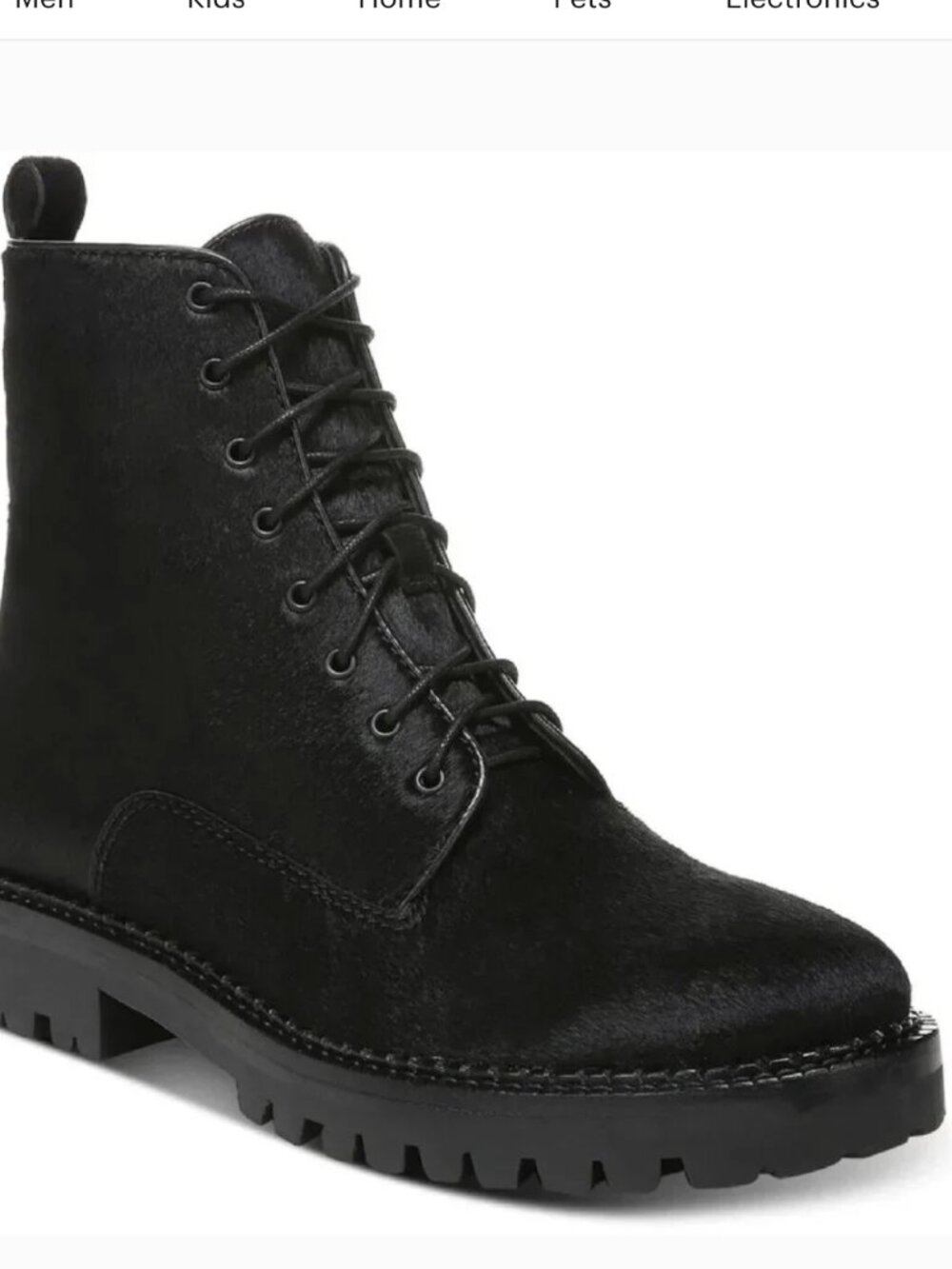 VINCE Cabria Calf Hair Combat ANKLE Boots BLACK LACE ZIP Us 8 MSRP $450